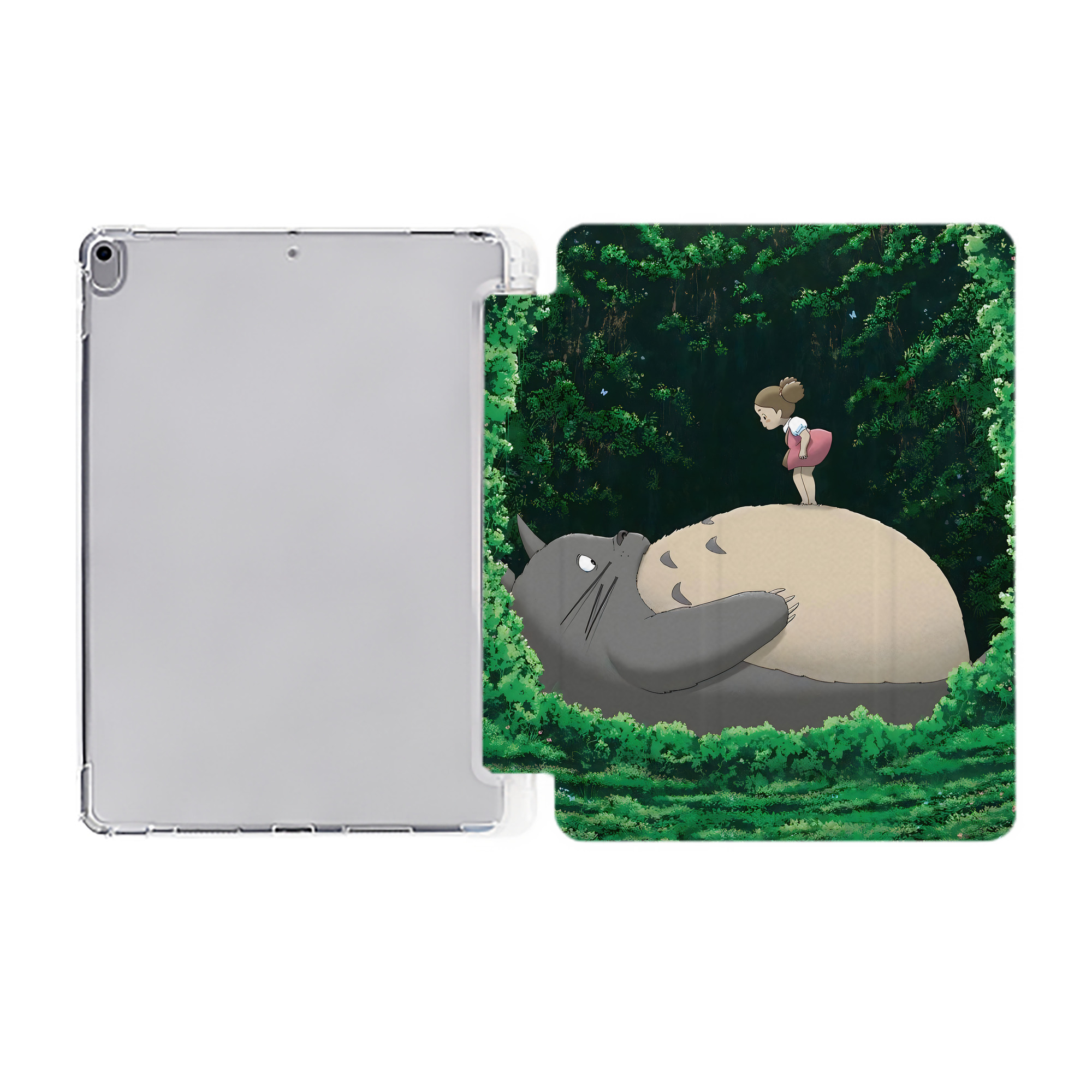 （画像用） となりのトトロ 草壁メイ 草壁サツキ My Neighbor Totoro Satsuki Kusakabe Mei Kusakabe IPad ケース ペン収納付き 三つ折りスタンド PUレザー×シリコン 対応機種9.5/10.5/10.9インチ